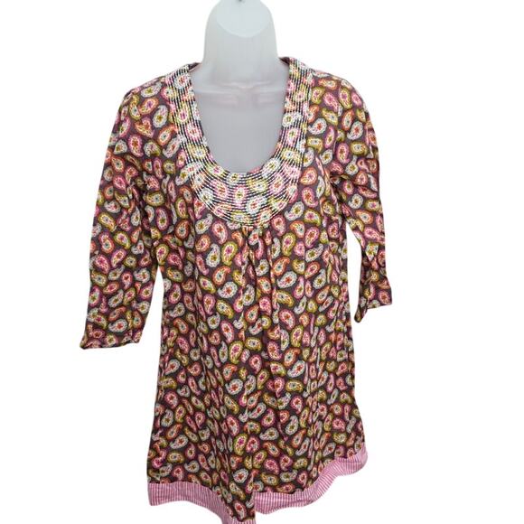 Boden Pink &  White  Paisley Tunic Swimsuit Cover up Women's size 6 Striped Hem - Picture 1 of 8